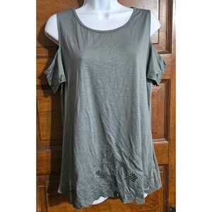 Adiva Embroidered Eyelet Cold Shoulder Top